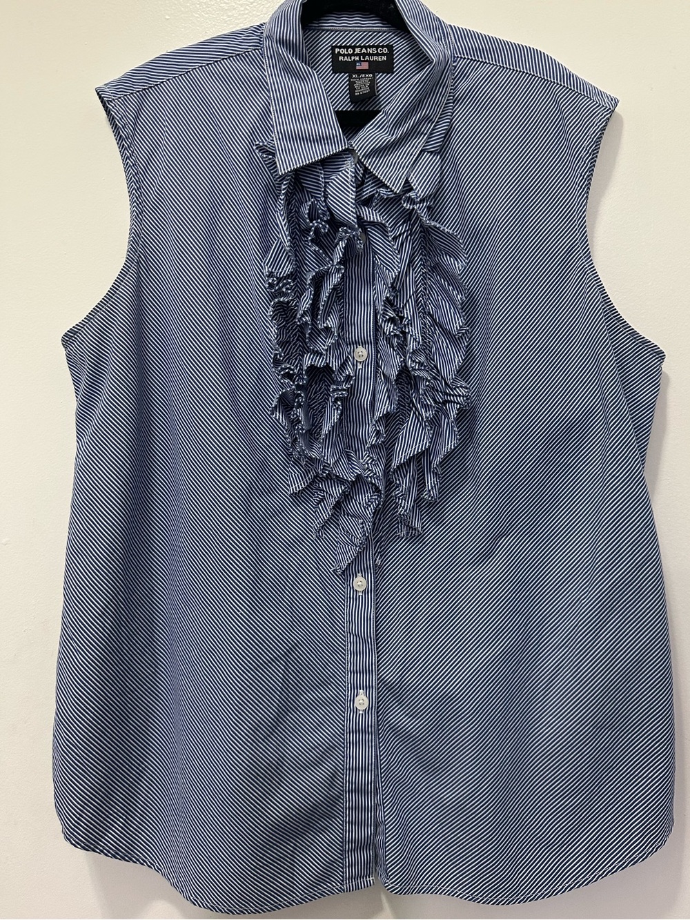 Polo Jeans Co. Ralph Lauren Buttoned Striped Ruffle Sleeveless Blouse Sz XL